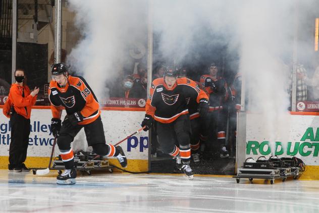 Lehigh Valley Phantoms enter the ice during a recent game