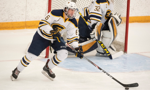 Defenseman Jarrad Vroman with the University of Wisconsin-Eau Claire