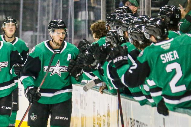 Texas Stars exchange congratulations after a goal