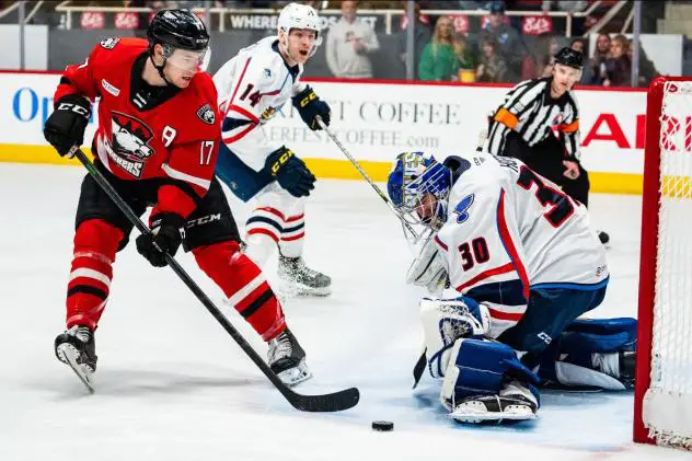Springfield Thunderbirds goaltender Joel Hofer vs. the Charlotte Checkers