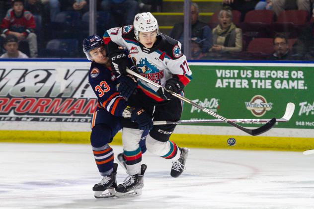 Kelowna Rockets centre Colton Dach vs. the Kamloops Blazers