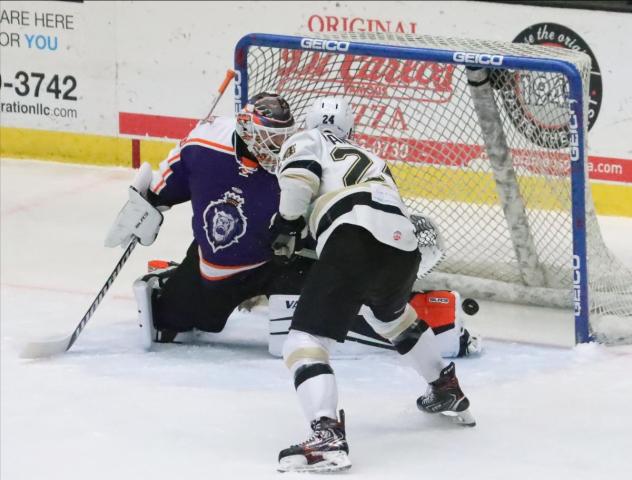 Wheeling Nailers defenseman Josh Maniscalco scores against the Reading Royals