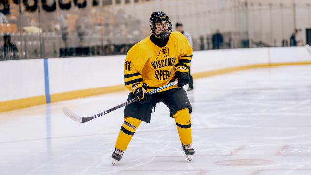 Forward Dylan Johnson with the University of Wisconsin-Superior