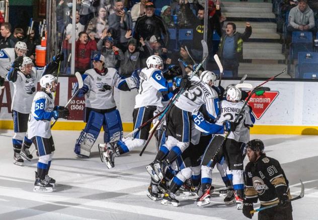 Saint John Sea Dogs celebrate an overtime win