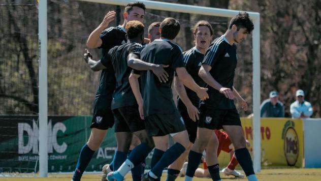 South Georgia Tormenta FC celebrate Arthur Bosua's goal against the Mercer Bears