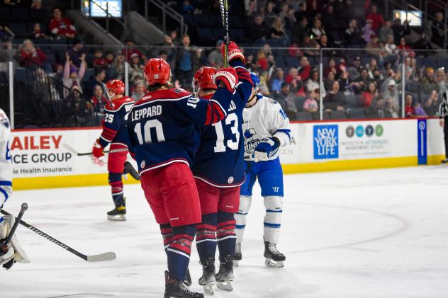 Allen Americans react after a goal against the Wichita Thunder