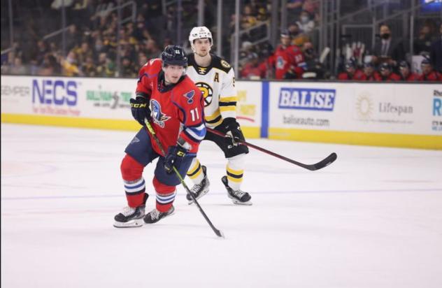 Springfield Thunderbirds left wing Hugh McGing vs. the Providence Bruins