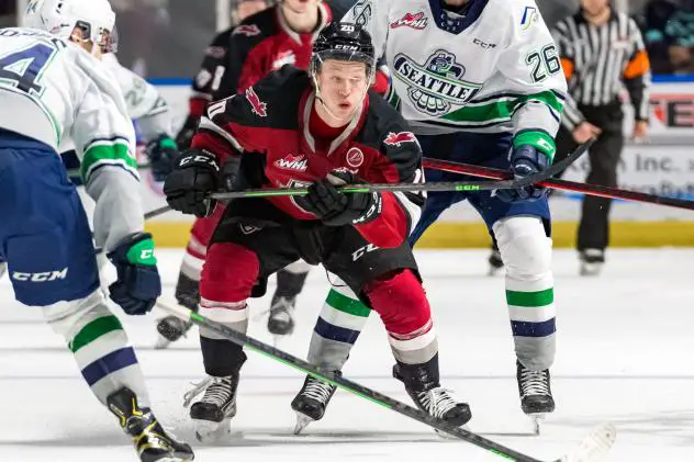 Vancouver Giants left wing Jacob Boucher vs. the Seattle Thunderbirds