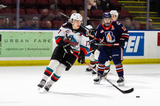 Kelowna Rockets centre Colton Dach vs. the Kamloops Blazers