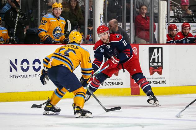 Allen Americans right wing Branden Troock vs. the Toledo Walleye