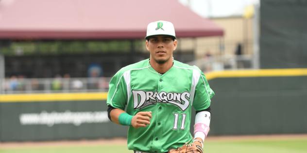 Infielder Carlos Rivero with the Dayton Dragons