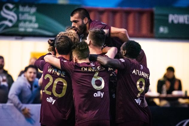 Detroit City FC celebrates a goal