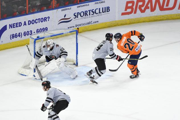 Rapid City Rush goaltender Dillion Kelley vs. the Greenville Swamp Rabbits