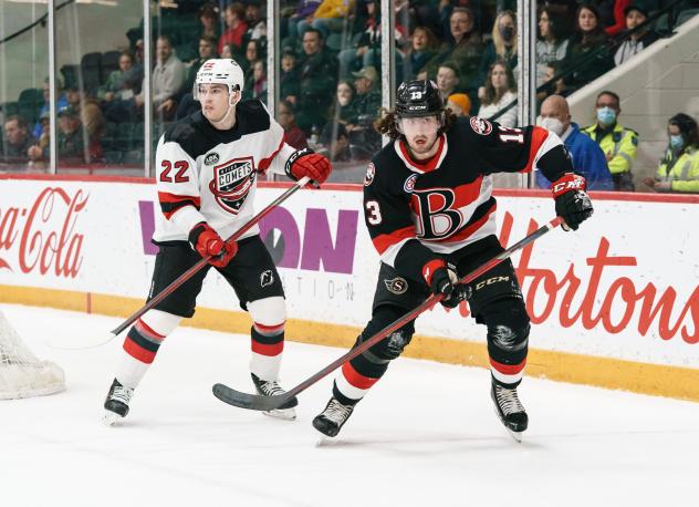Belleville Senators right wing Egor Sokolov (right) vs. the Utica Comets