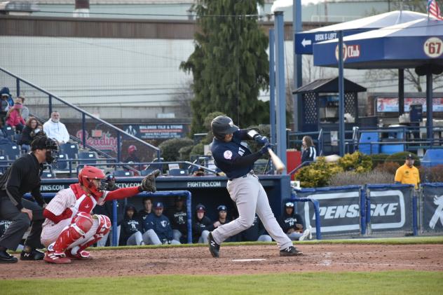 Rodolfo Duran of the Somerset Patriots makes contact