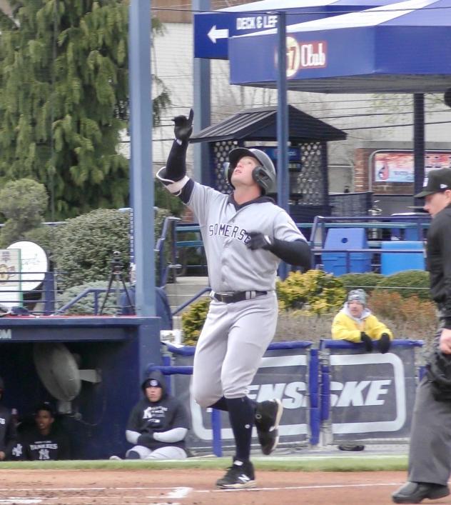 Elijah Dunham of the Somerset Patriots crosses the plate