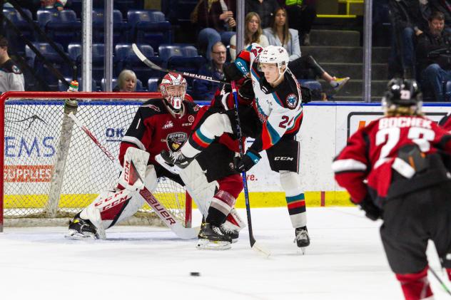 Vancouver Giants goaltender Matthew Hutchison faces the Kelowna Rockets