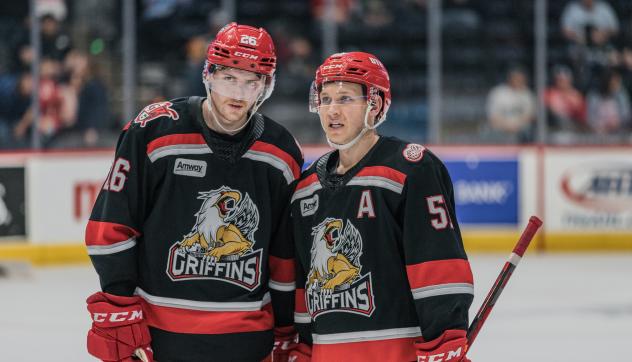 Grand Rapids Griffins defenseman Butrus Ghafari and center Kyle Criscuolo