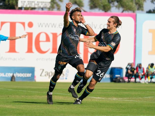 Danny Trejo of Las Vegas Lights FC reacts after his goal