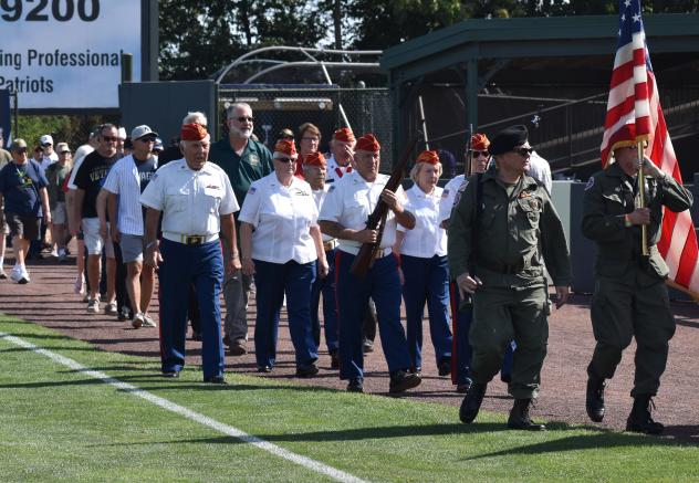 Veterans March at a Somerset Patriots game