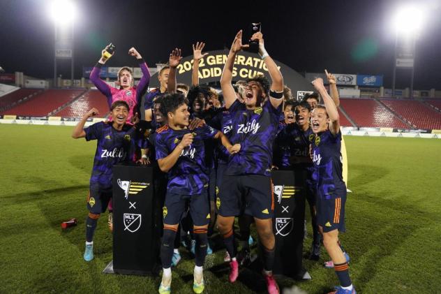 Seattle Sounders FC U-17 celebrate winning the 2022 Generation adidas Cup