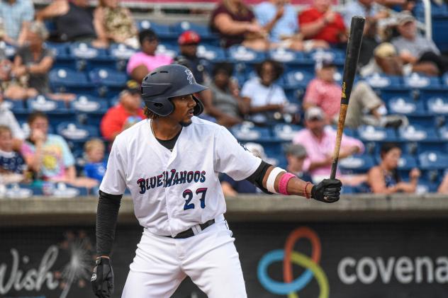 Jerar Encarnacion at bat for the Pensacola Blue Wahoos