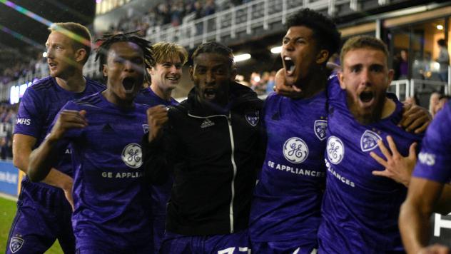 Louisville City FC celebrates their shootout win in the U.S. Open Cup