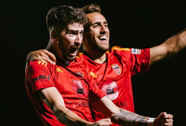 Phoenix Rising FC reacts after a goal against the New Mexico United