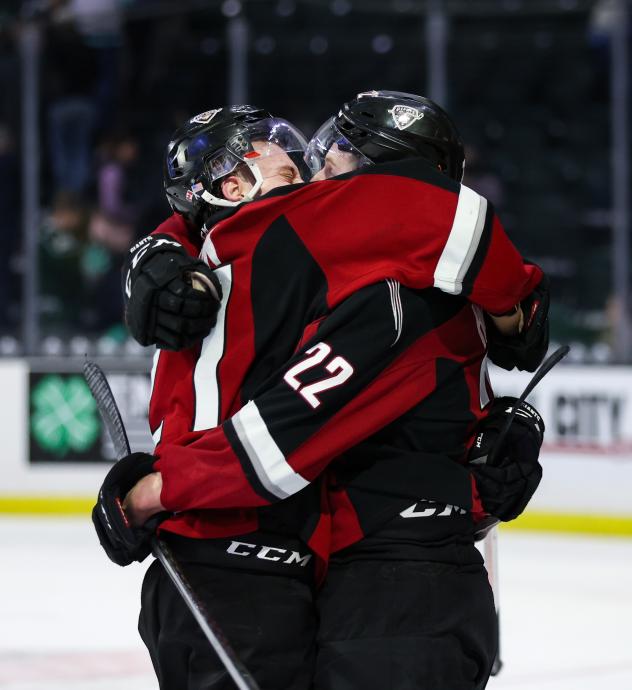 Fabian Lysell and Adam Hall after the game-winner