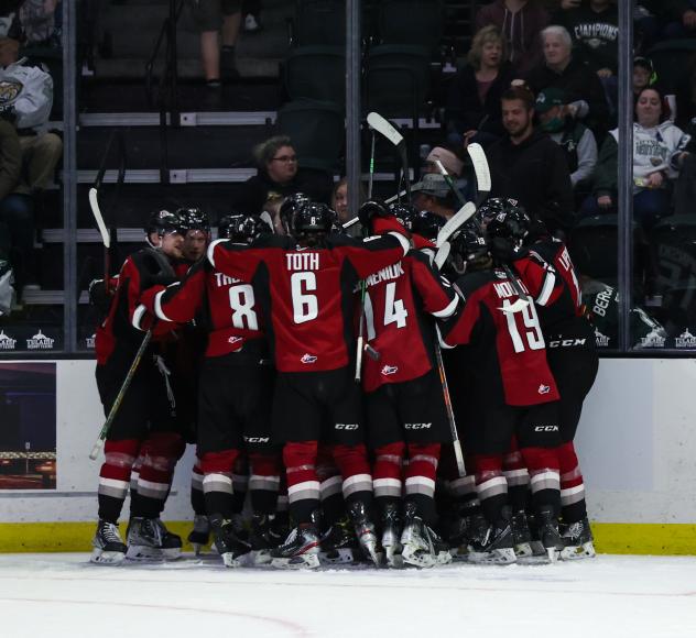 Vancouver Giants celebrate a big overtime win