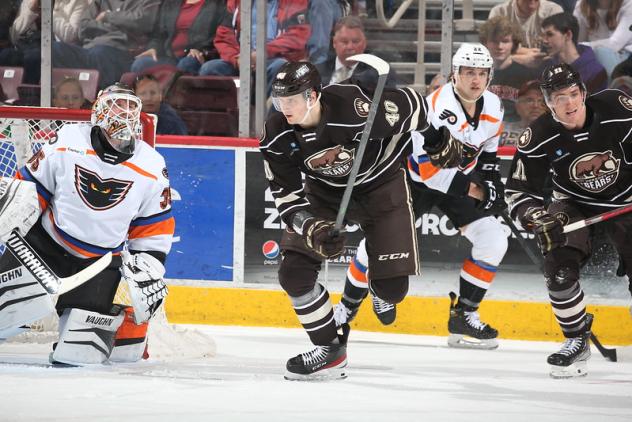Lehigh Valley Phantoms goaltender Pat Nagle vs. the Hershey Bears