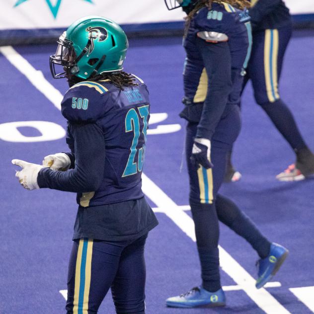 Massachusetts Pirates defensive back Lukas Denis