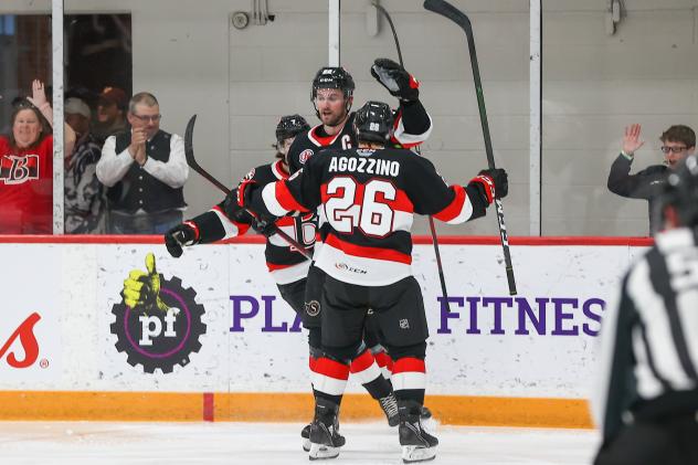 Belleville Senators celebrate a goal