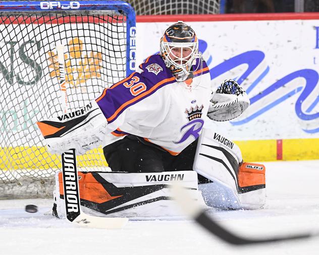 Reading Royals goaltender Pat Nagle tips aside a shot