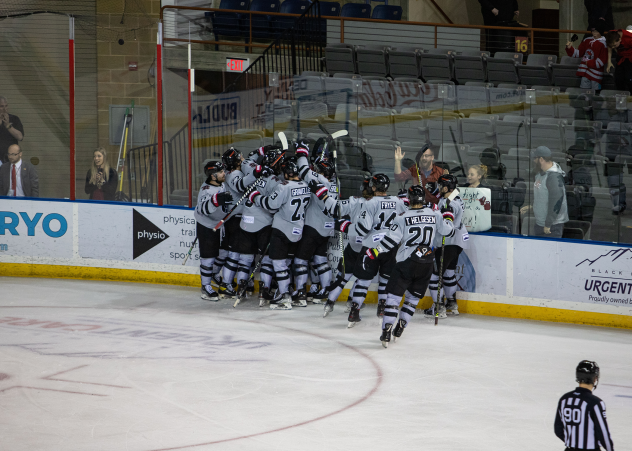 Rapid City Rush mob together after their comeback win over the Utah Grizzlies