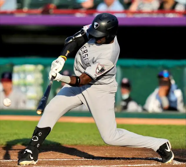 Michael Beltre connects for the Somerset Patriots