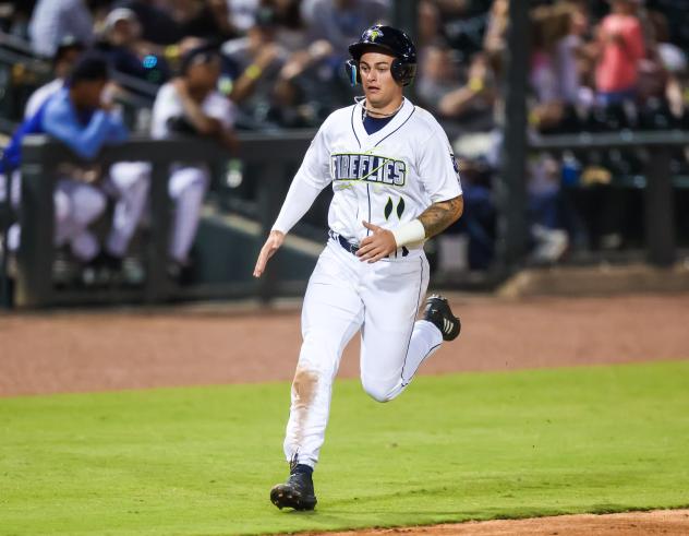 Carter Jensen rounds the bases for the Columbia Fireflies