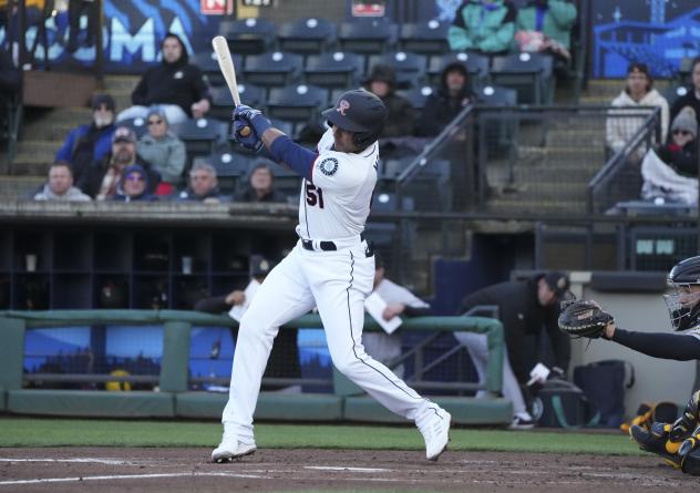 Erick Mejia at bat for the Tacoma Rainiers