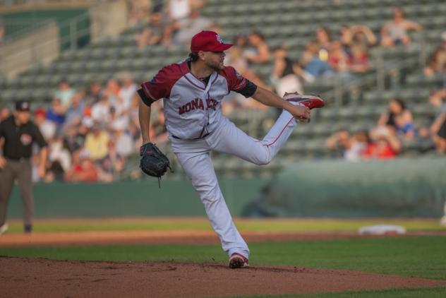 Kansas City Monarchs pitcher Matt Hall delivers one of his six strikeouts Friday night