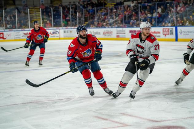 Springfield Thunderbirds center Nathan Todd (left) vs. the Charlotte Checkers