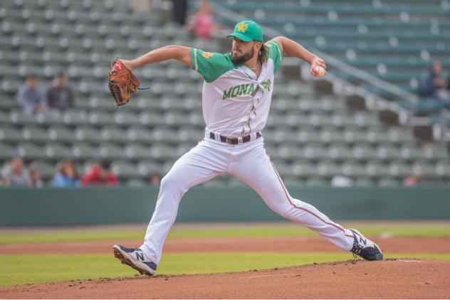 Kansas City Monarchs pitcher Lewis Thorpe delivers a pitch