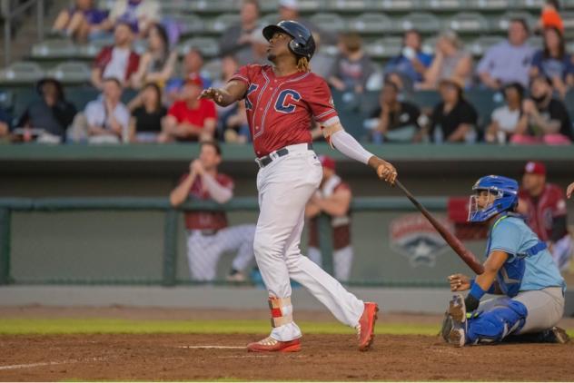 Gabby Guerrero of the Kansas City Monarchs hits his second home run of the season