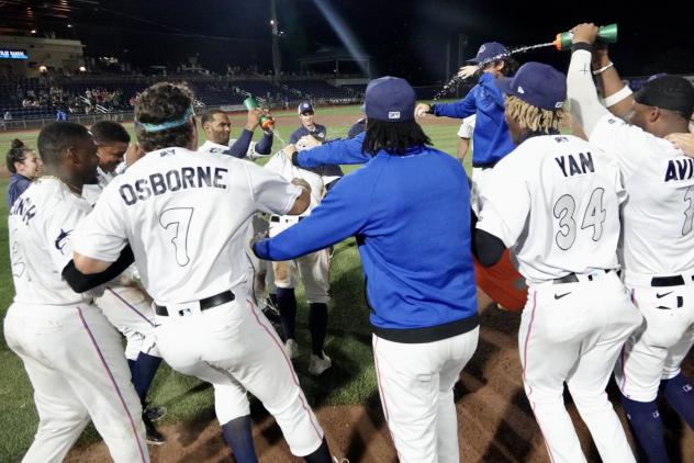 Pensacola Blue Wahoos celebrate a Walk off Win