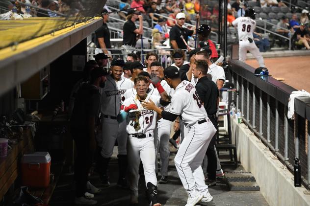 Fayetteville Woodpeckers welcome Kenedy Corona back to the dugout following a home run