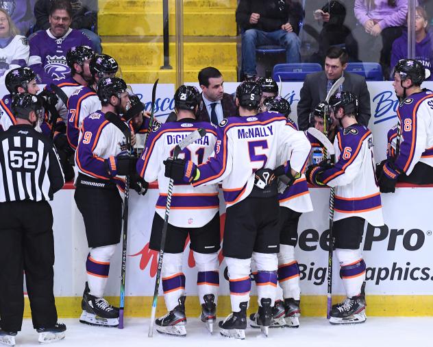 Reading Royals huddle along the bench