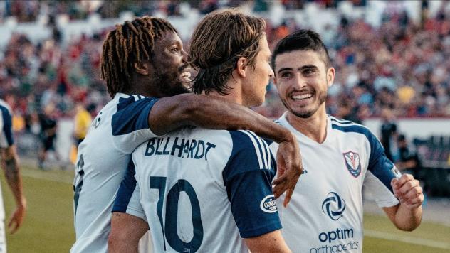 South Georgia Tormenta FC reacts after a goal against the Richmond Kickers