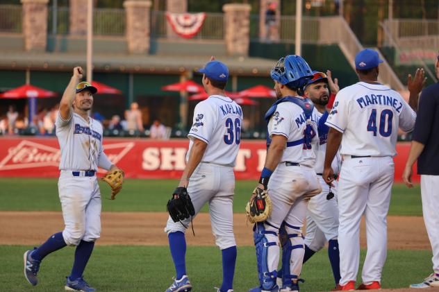 New York Boulders exchange congratulations after playing the Empire State Greys