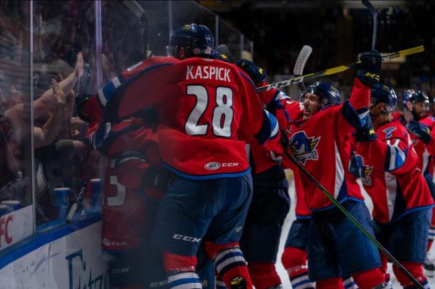Springfield Thunderbirds mob Matthew Peca after his overtime winner