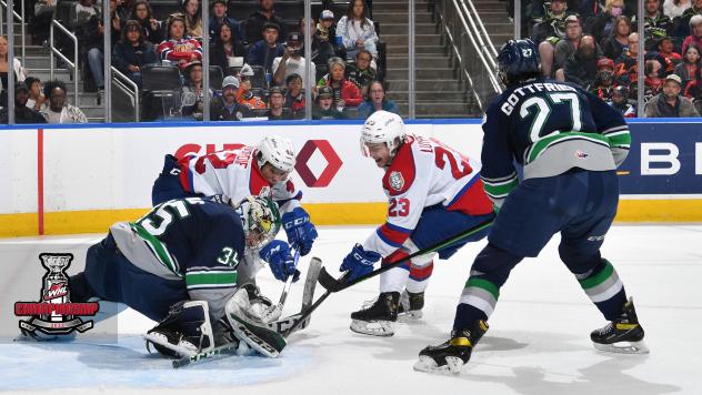 Seattle Thunderbirds goaltender Thomas Milic makes a stop against the Edmonton Oil Kings