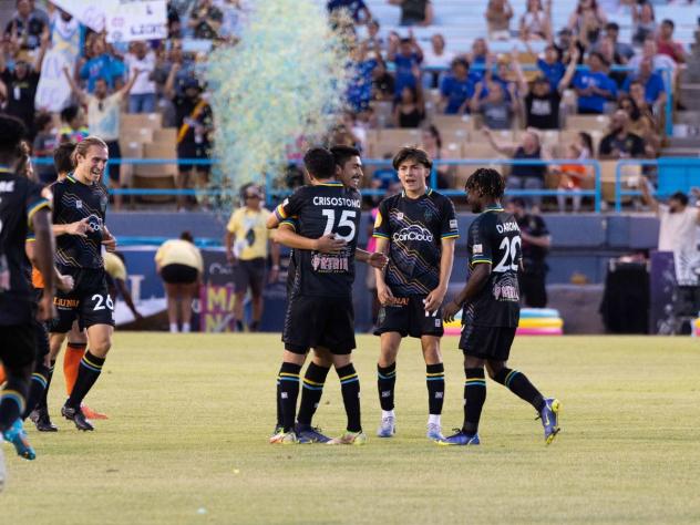Las Vegas Lights FC celebrates a goal against Orange County SC